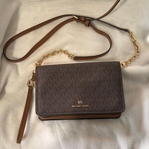 Michael Kors Dark Brown Crossbody Bag with Gold Chain